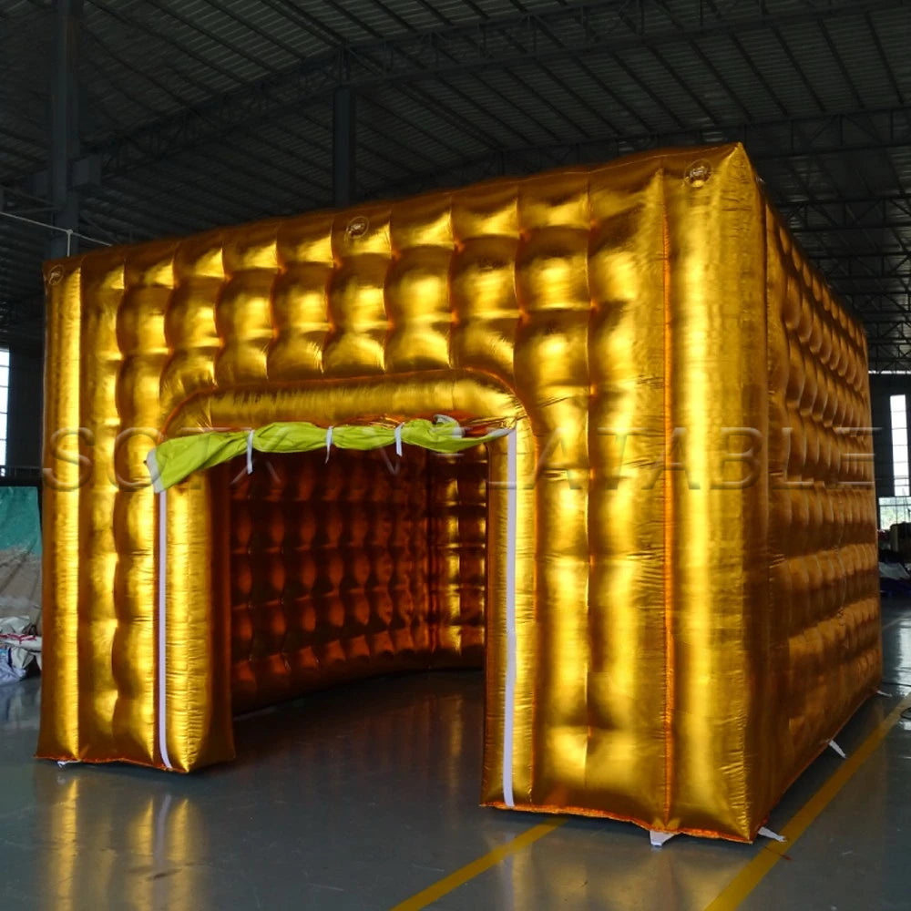 Camping Outdoor Decoration Gaint Customize Gold/Sliver Blow Up Inflatable Cube Tent With Factory Price For Wedding Party Events