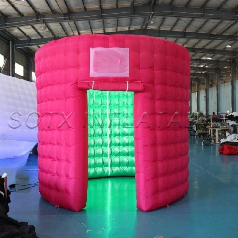 Bar Event Tradeshow Inflatable Photo Booth Enclosure with Light Inflatable Pink Photo Booth Backdrop for Party Advertising