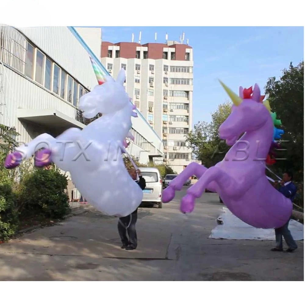 Parade Party Show Adult White Inflatable Horse Costume With LED Lights Wearable Unicorn Suits Animal Mascot For City