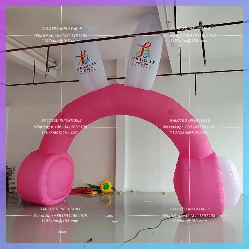 ear wearing earphone arch air mold  Inflatable cartoon cute pink rabbit opening ceremony drainage door head creative props