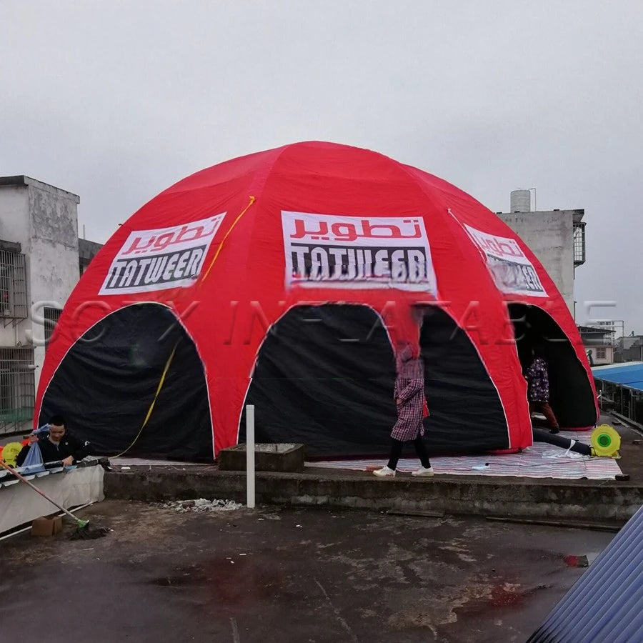 Curtain for Advertising Custom 10m Diameter with 8 Legs Fully covered Red Inflatable Spider Tent with Black Door