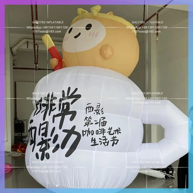Milk Tea Cup inflatable model Doodle Inflatable cartoon Son Gokū Saint Coffee Cup DIY sign in the market lighting props