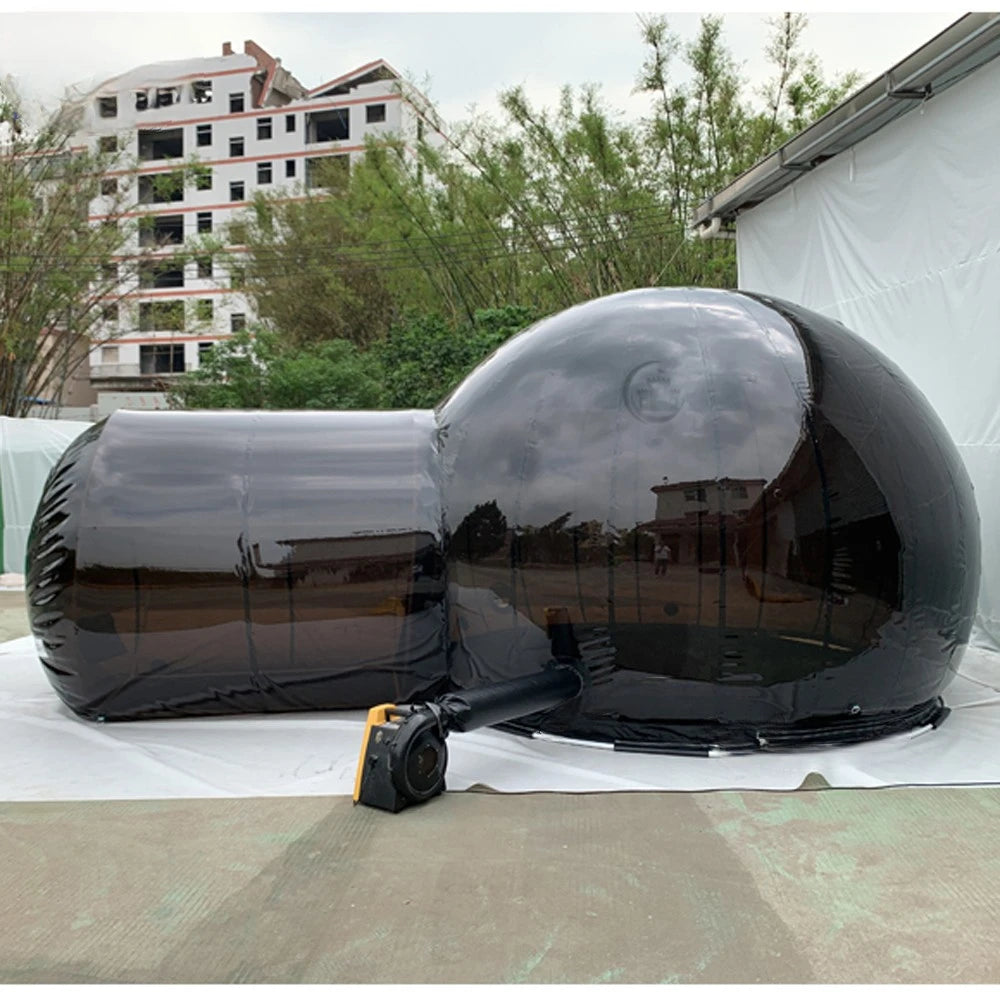 Free Air Blower Beautiful 5m Inflatable Bubble Tent With Tunnel Black Transparent Clear Dome Hotel For Outdoor Camping