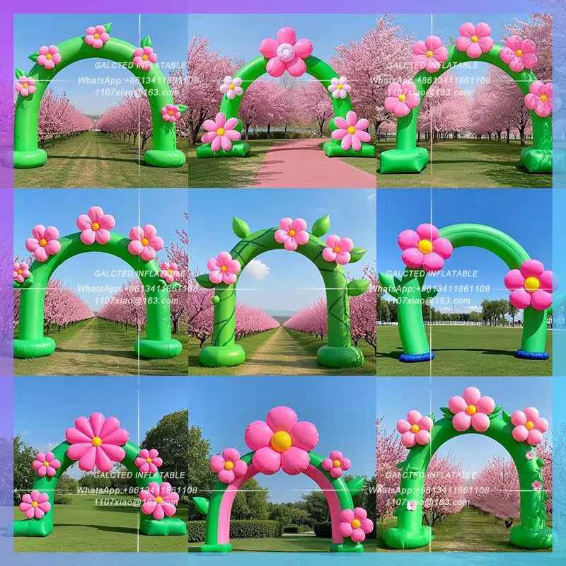 outdoor park pink balloon 3X4M inflatable cherry blossom arch flower advertising decoration