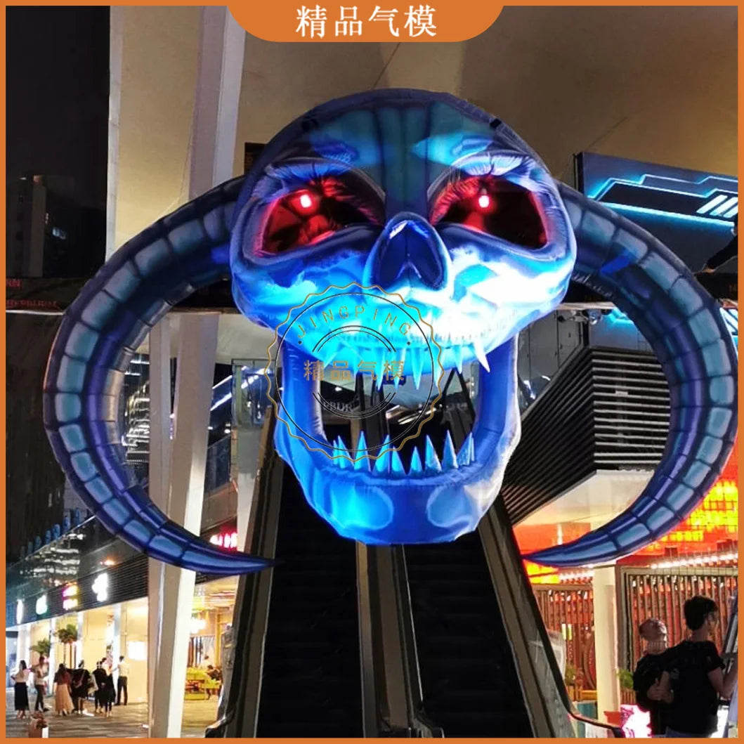 Giant Inflatable Skull Clown with Horns - Perfect for Halloween Atmosphere, Bar Decor, and Mall Displays
