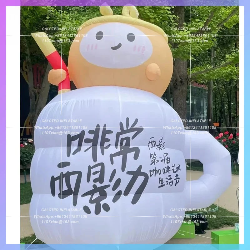 Milk Tea Cup inflatable model Doodle Inflatable cartoon Son Gokū Saint Coffee Cup DIY sign in the market lighting props