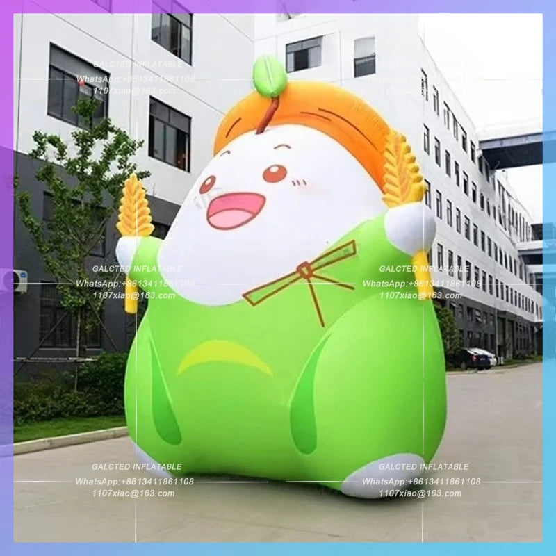 green food advertising cartoon 4meter customize inflatable wheat farmer plant yard wheat man for farm autumn theme activity