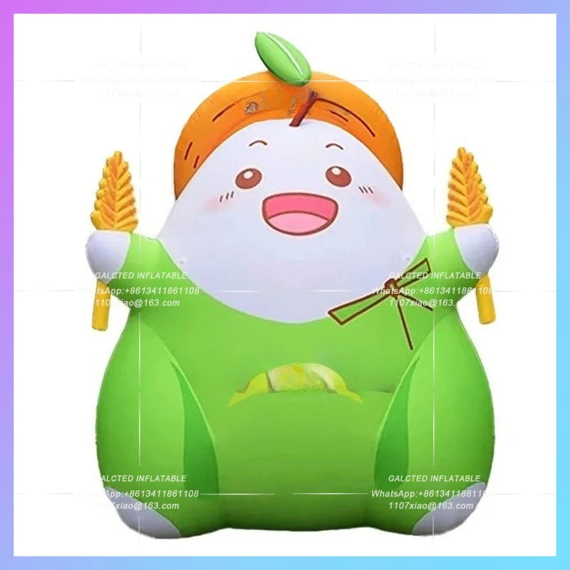 green food advertising cartoon 4meter customize inflatable wheat farmer plant yard wheat man for farm autumn theme activity