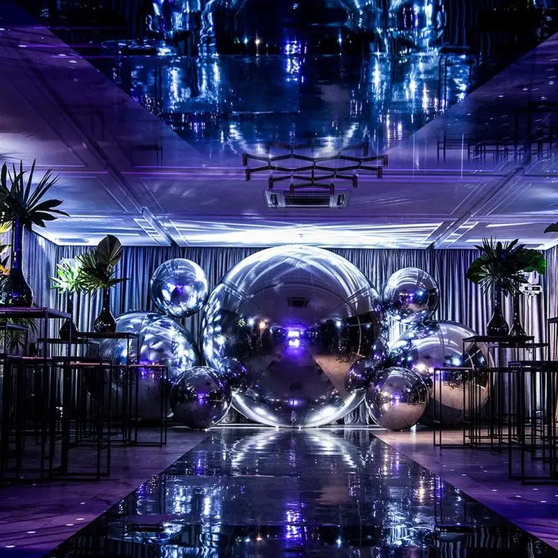 Reflective Balloon Decor Free Shipping PVC Giant Silver Inflatable Mirror Ball With Printing Outdoor Floating Large Sphere Disco