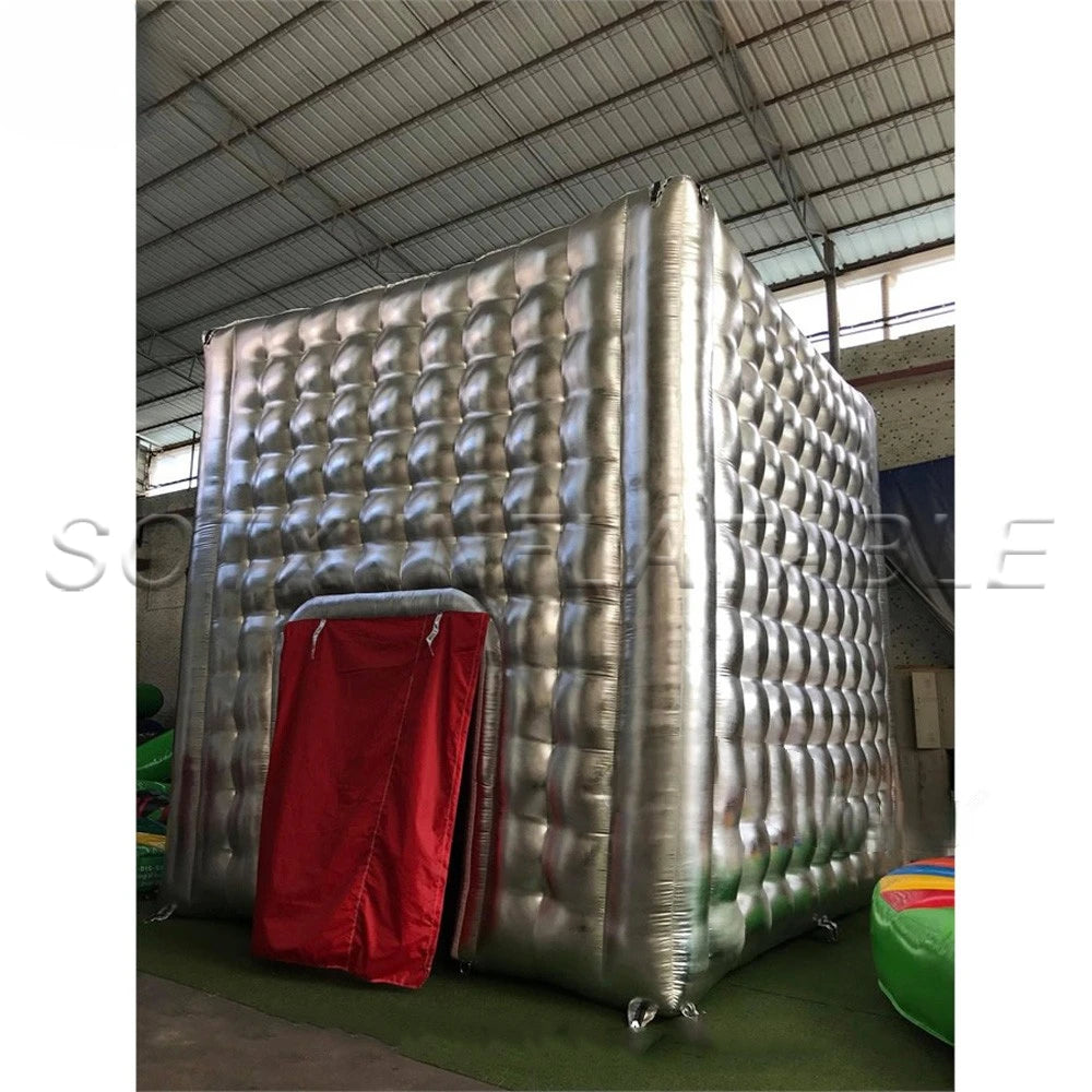 Booth For Outdoor 15x15 Silvery Nightclub Cubic Inflatable Cube Tent With Blower Party Club Event Kiosk