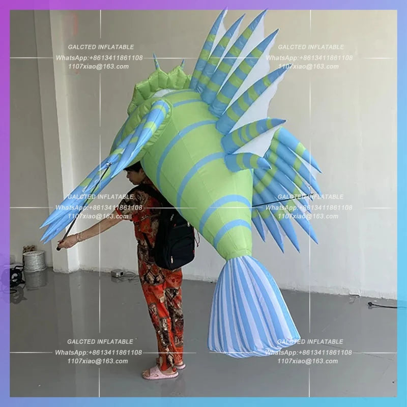 Fish Aquarium Beach Festival Inflatable lion fish air model human back walking Amusement Park Parade Interactive lighting props