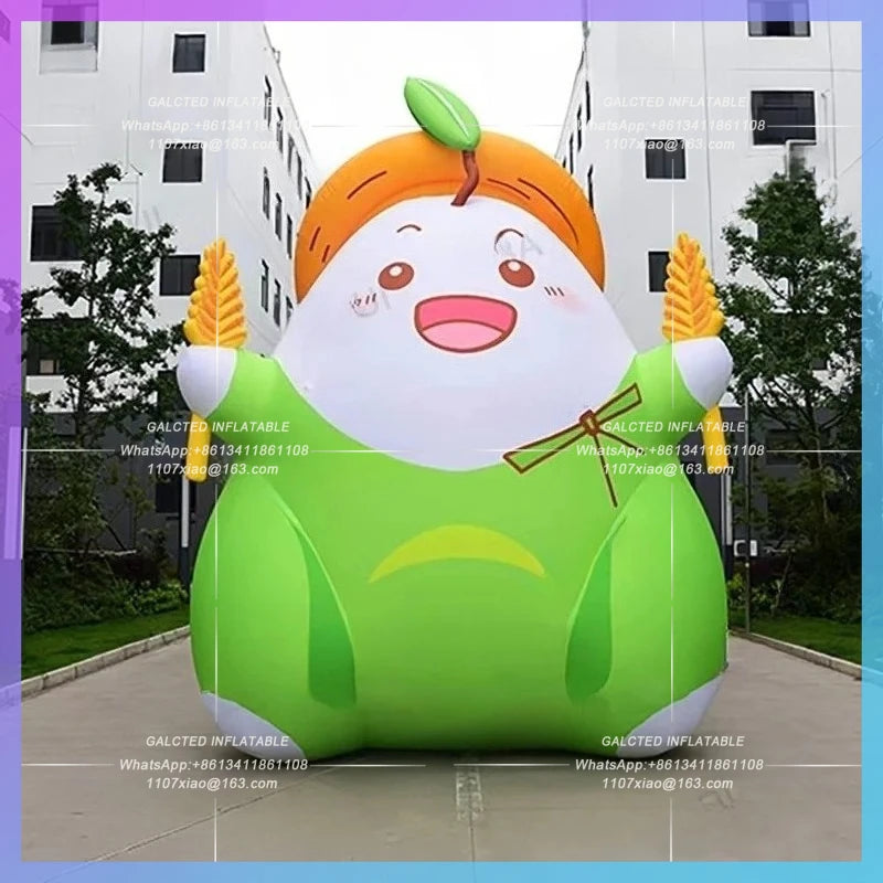 green food advertising cartoon 4meter customize inflatable wheat farmer plant yard wheat man for farm autumn theme activity