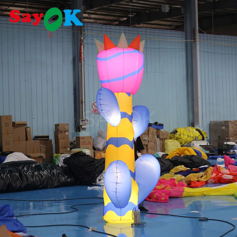3mH Inflatable Flower Ground Lighting Flower with White Lights for Christmas/Halloween/Party Decoration
