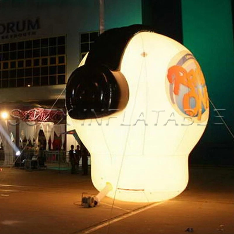 for advertising Novely design round giant inflatable radio model giant inflatable headset with led lights