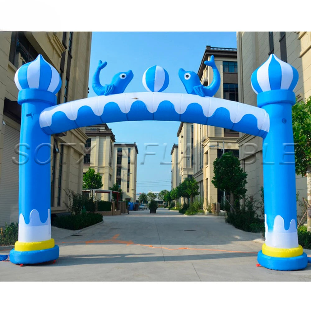 For Kids Party Lovely Design Blue Inflatable Dolphin Arch For Aquarium Theme Entrance Arch Air Door Gate