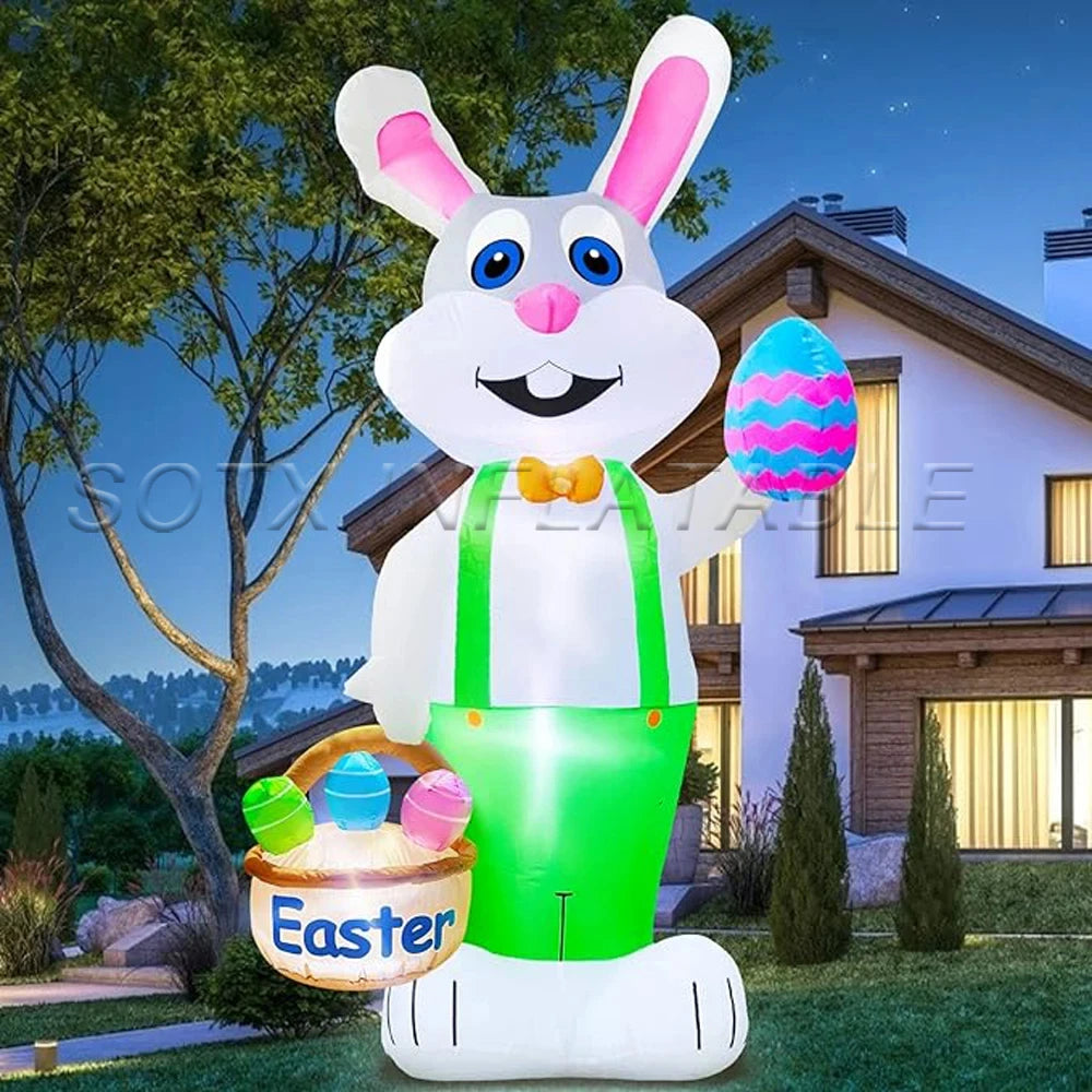 Outdoor Festival Decoration 6m Tall Inflatables Easter Bunny Giant Bunny Mascot With Eggs Easter Blow Up LED Lighted Rabbit For