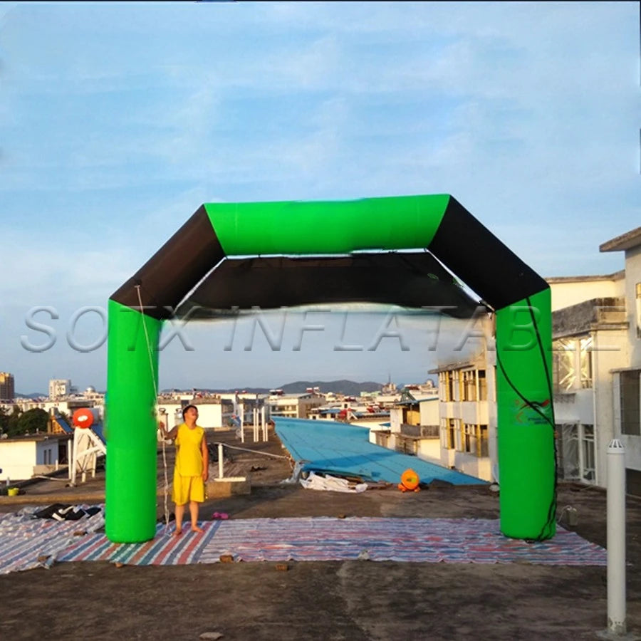 banner on top for Marathon 5x3.3m perfect designed black green arch door inflatable Start Finish Line Archway with removable