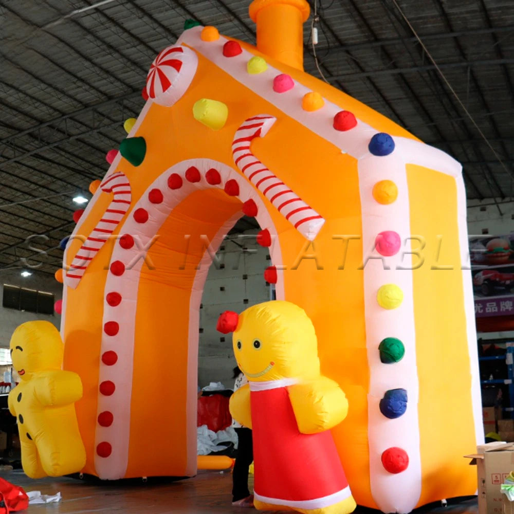 Door Outdoor Decorations Merry Christmas Glowing Inflatable Gingerbread Man Arches With Led Lights Giant Candy Entrance