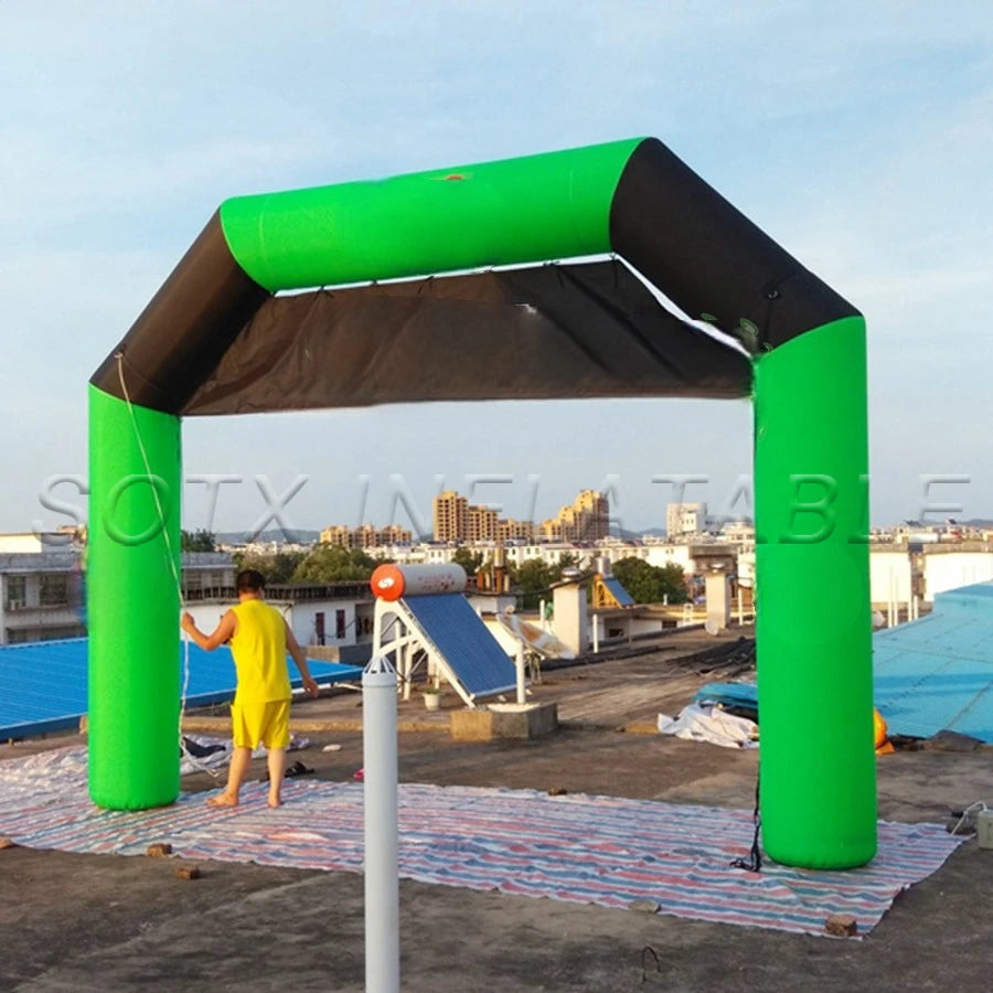 banner on top for Marathon 5x3.3m perfect designed black green arch door inflatable Start Finish Line Archway with removable