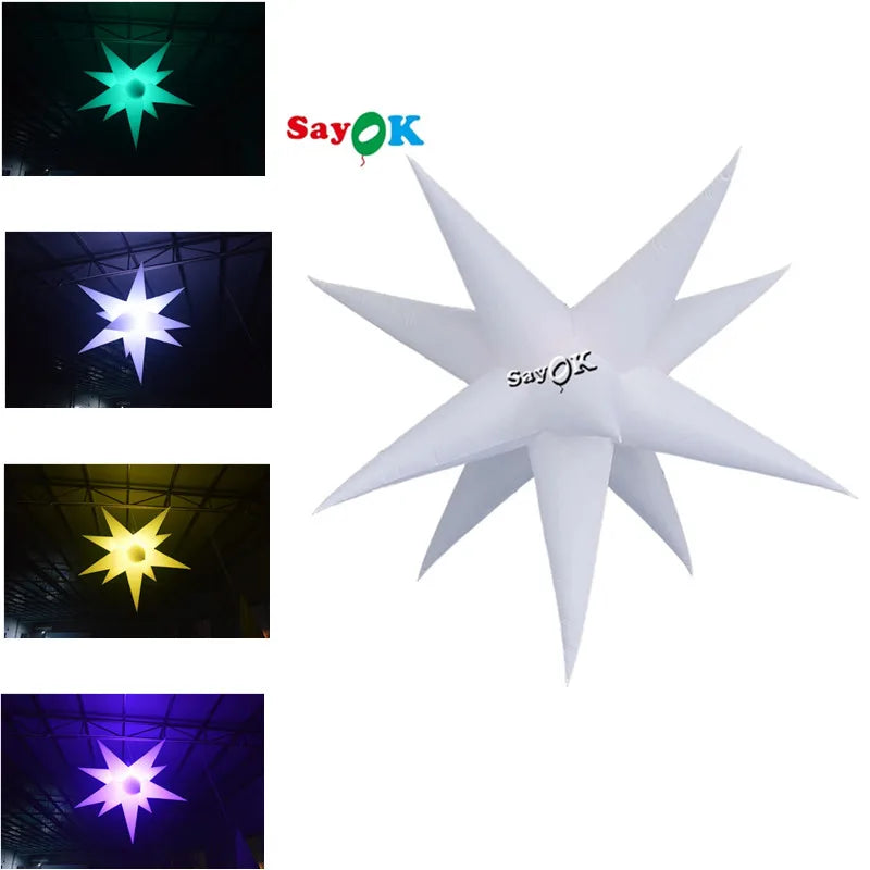 Inflatable Star Hanging Decoration Inflatable LED Star with LED Light Remote Controller for Bar Show Birthday Party Decor