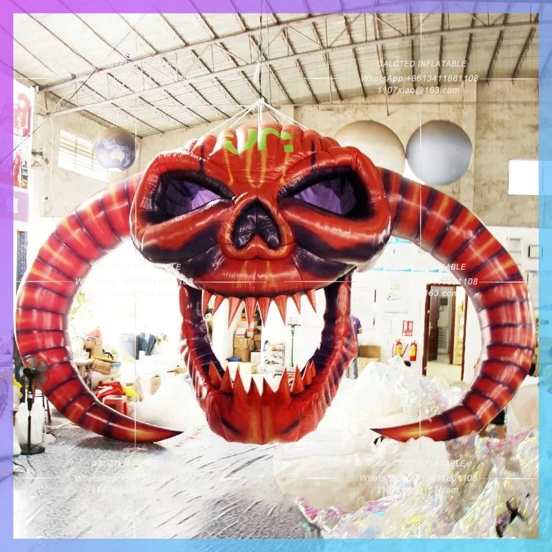 LED Lights For Outdoor Yard Garden Halloween Inflatable Skull Ghost With  Decoration Horror Props-Toys