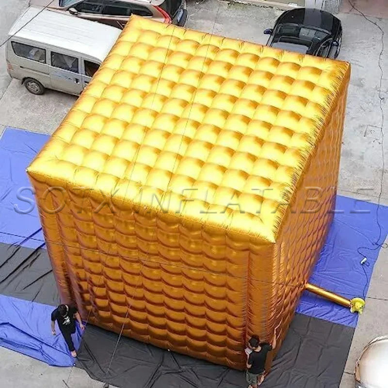 Club Party Event Promotion Gold Inflatable Cube Photo Booth Old-fashioned Inflatable Photo Booth Enclosure Tent for Night