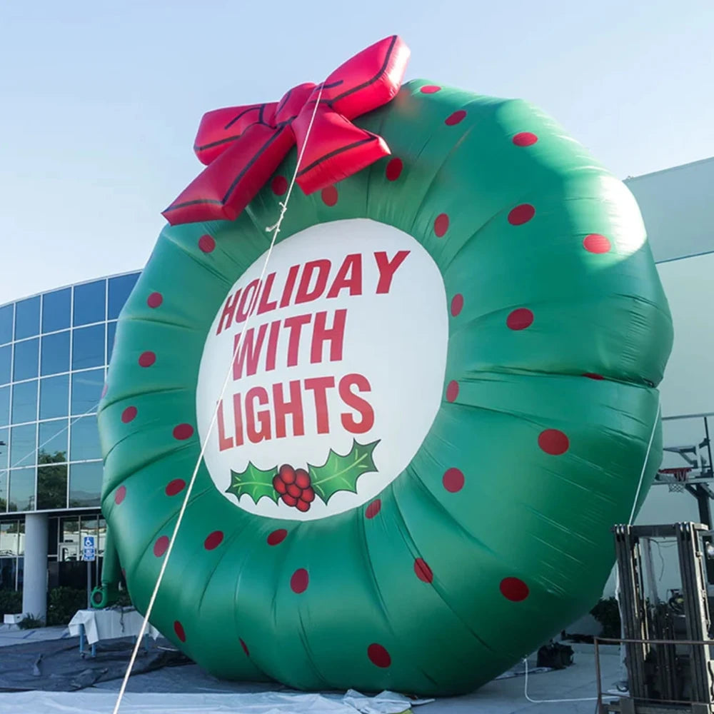 decorNew style promotional giant artificial inflatable christmas wreath/garland with letterings for outdoor christmas decoration