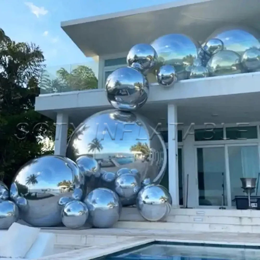 Party Nightclub Decoratio Inflatable Mirror Ball Silvery Iridescent Mirror Sphere Balloon Reflective Metallic Sphere For Wedding