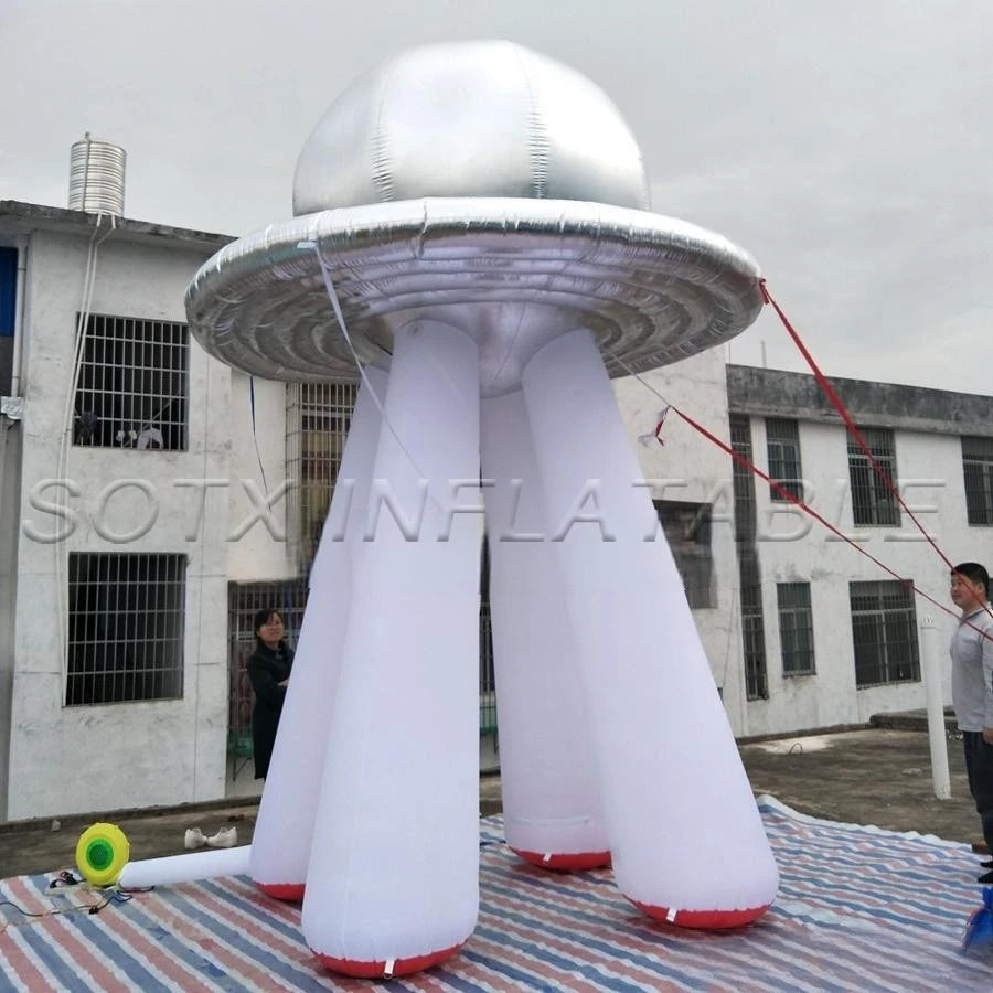 model for activities 2019 new design 4.5m H popular inflatable UFO,silver standing UFO