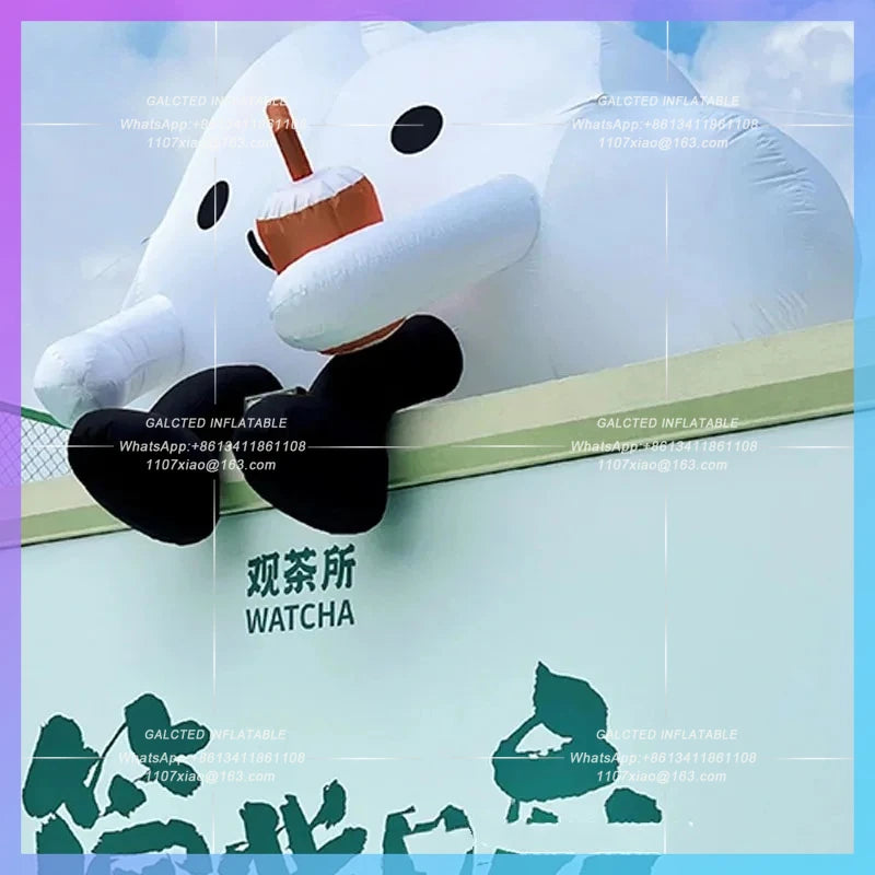 model hand coffee cup milk tea cup Inflatable cartoon sitting on the ground cloud  opening advertisement