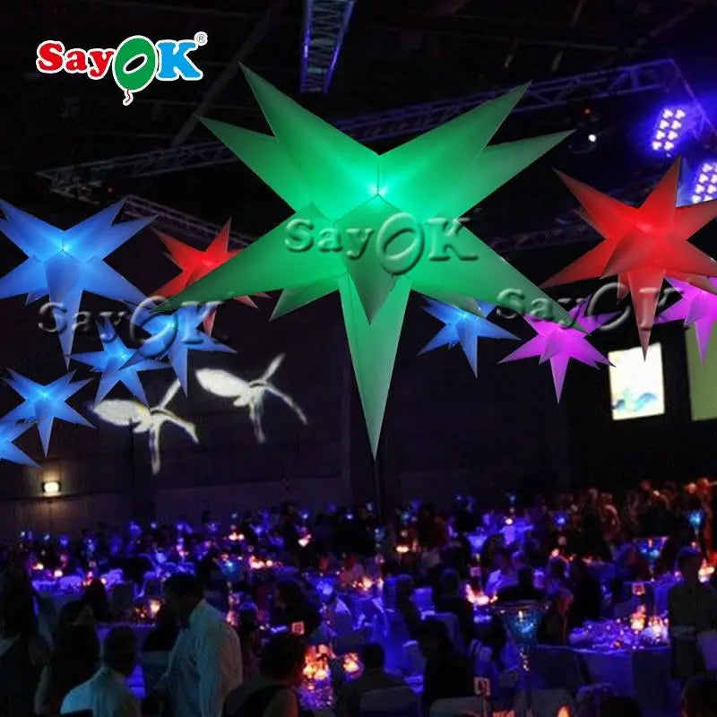Inflatable Star Hanging Decorations 11 Spikes Inflatable Star with Light Remote Controller for Festive Holiday Event Party