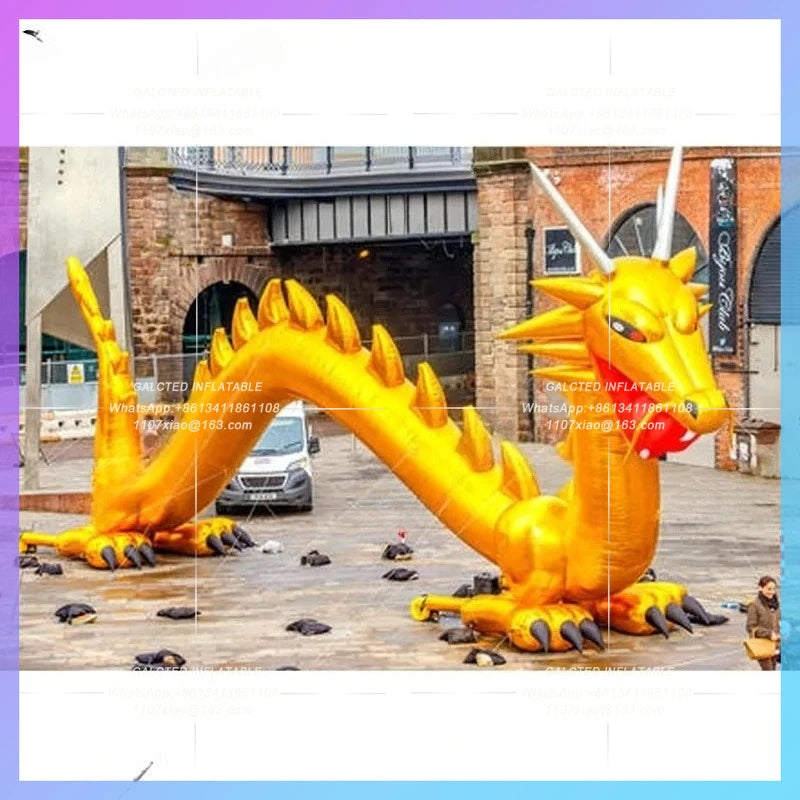 Chinese Style Inflatable Dragon Large Size Inflatable Golden Dragon With Ball,Character Mascot Balloon For Advertising Events
