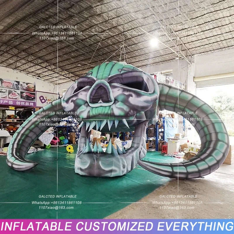 LED Lights For Outdoor Yard Garden Halloween Inflatable Skull Ghost With  Decoration Horror Props-Toys