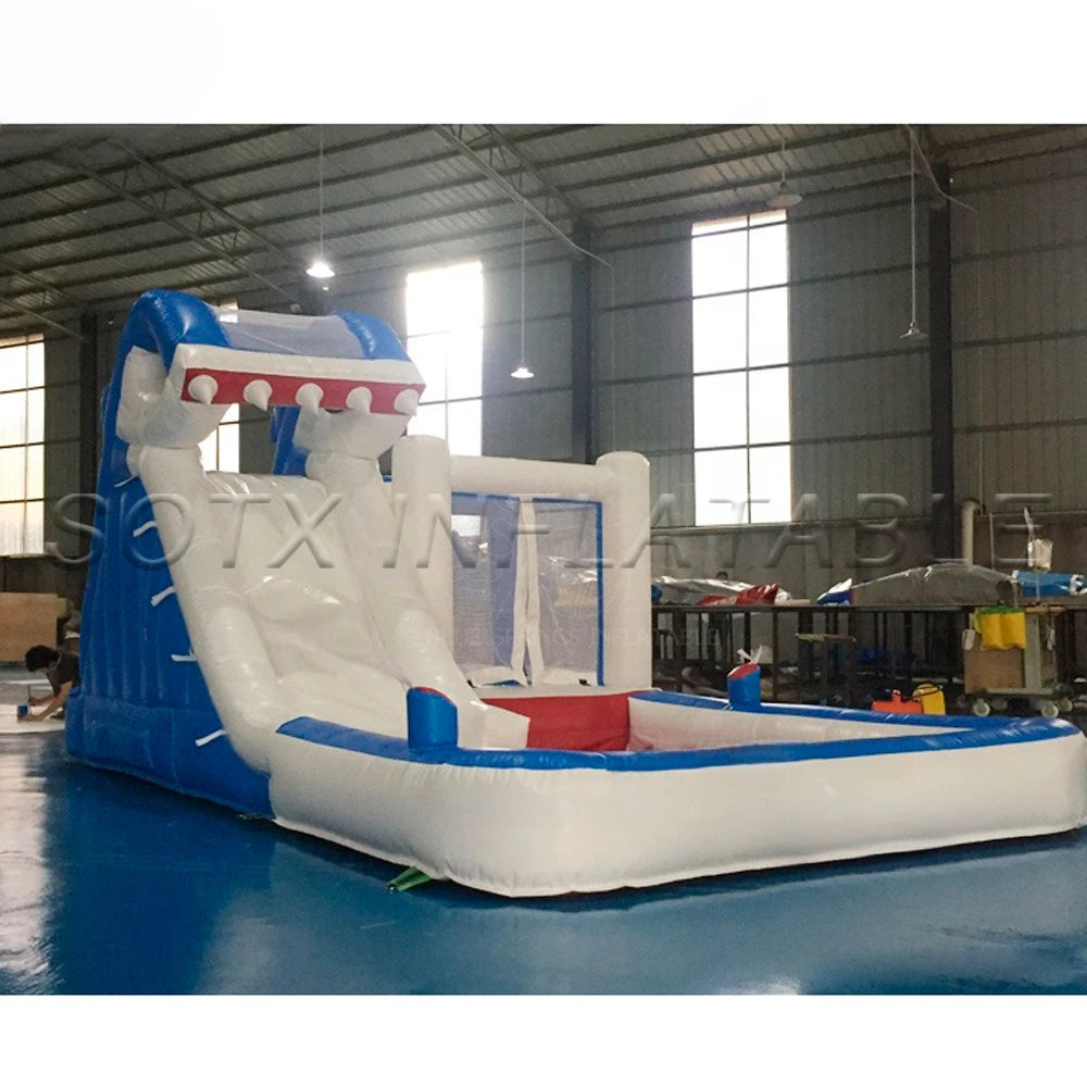 For Amusement Park Custom Commercial Inflatable Shark Water Slide With Pool Animal Kids Jumper Bounce House Combo Bouncy Castle