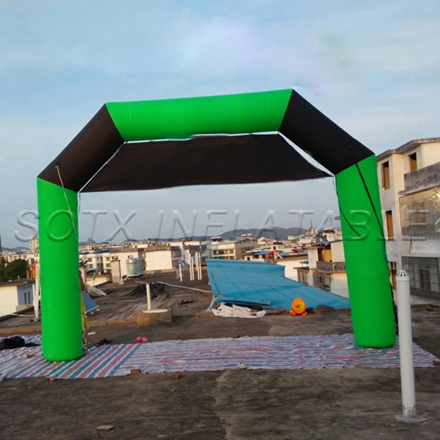banner on top for Marathon 5x3.3m perfect designed black green arch door inflatable Start Finish Line Archway with removable
