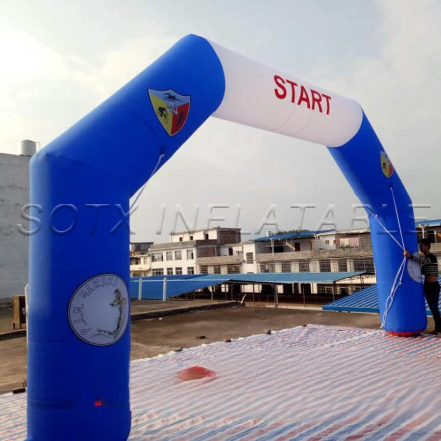 Blue and White Inflatable Finish Line Arch with Logo for Advertising
