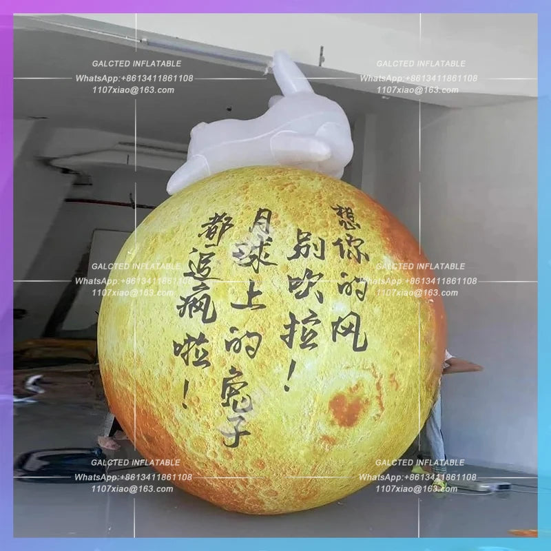 mid-autumn Festival Mascot Inflatable Cartoon Moon Bunny Model IP Moon can be customized text logo can be illuminated decoration