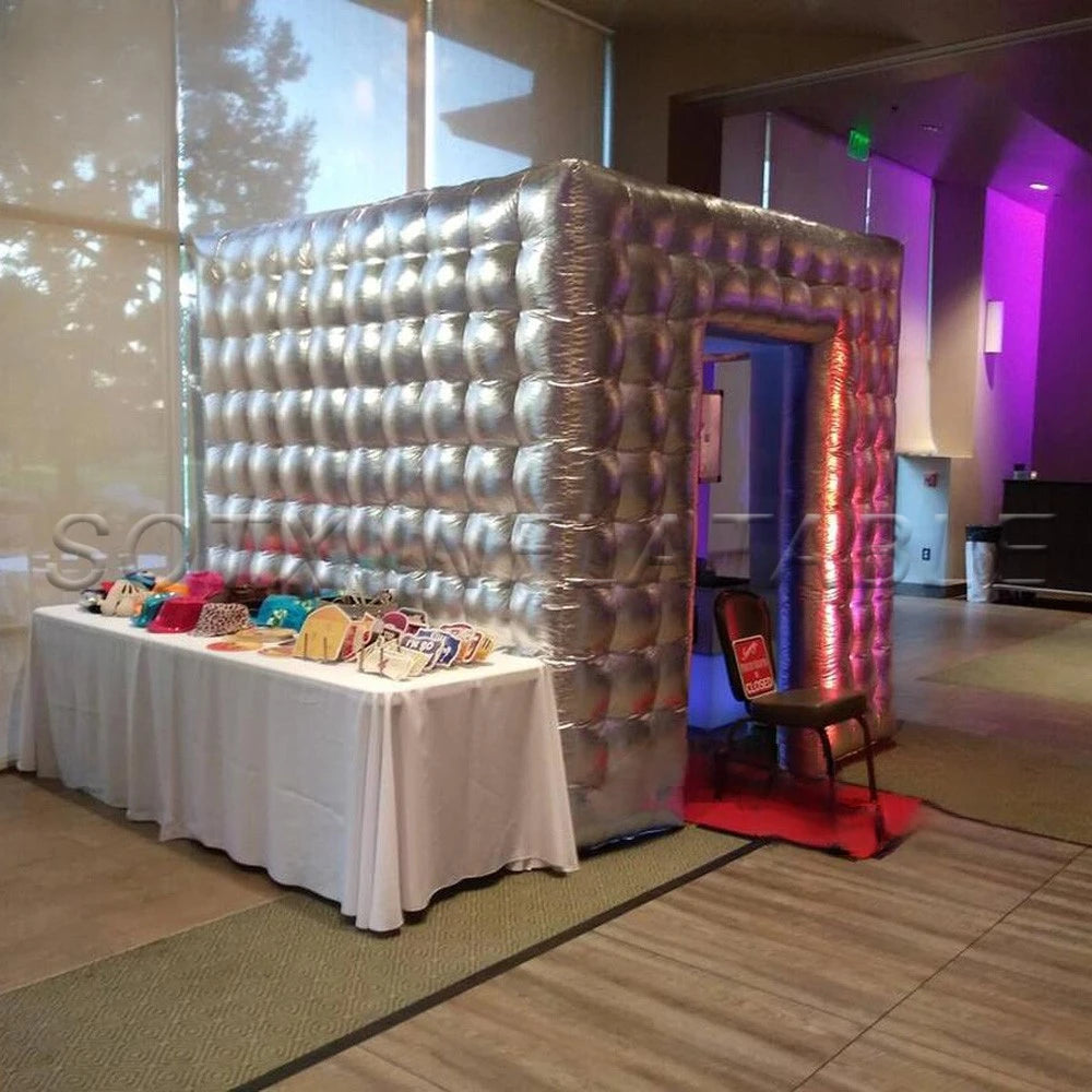 Booth For Outdoor 15x15 Silvery Nightclub Cubic Inflatable Cube Tent With Blower Party Club Event Kiosk