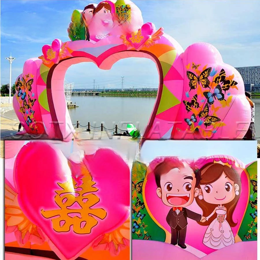 Groom For Wedding Custom Heart Shape Inflatable Wedding Arch With Butterflies/Bride And