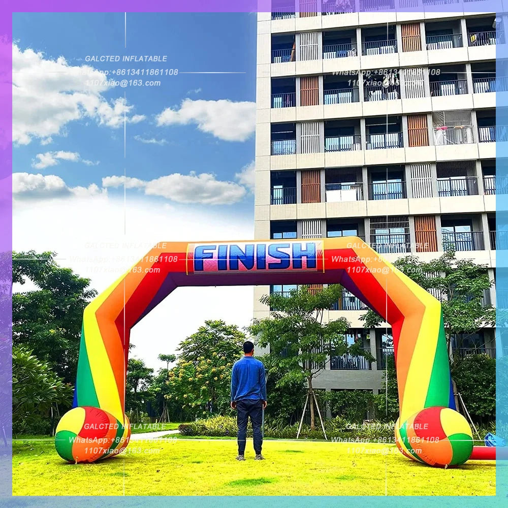 Inflatable Start Finish Line Rainbow Colorful With Replaceable Banner Free Standing Inflatable Race Arch For Outdoor Advertising