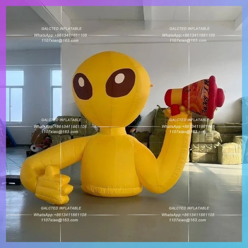 strange cartoon man tourist guide 2meter yellow inflatable alien   leader microphone tools air model robot