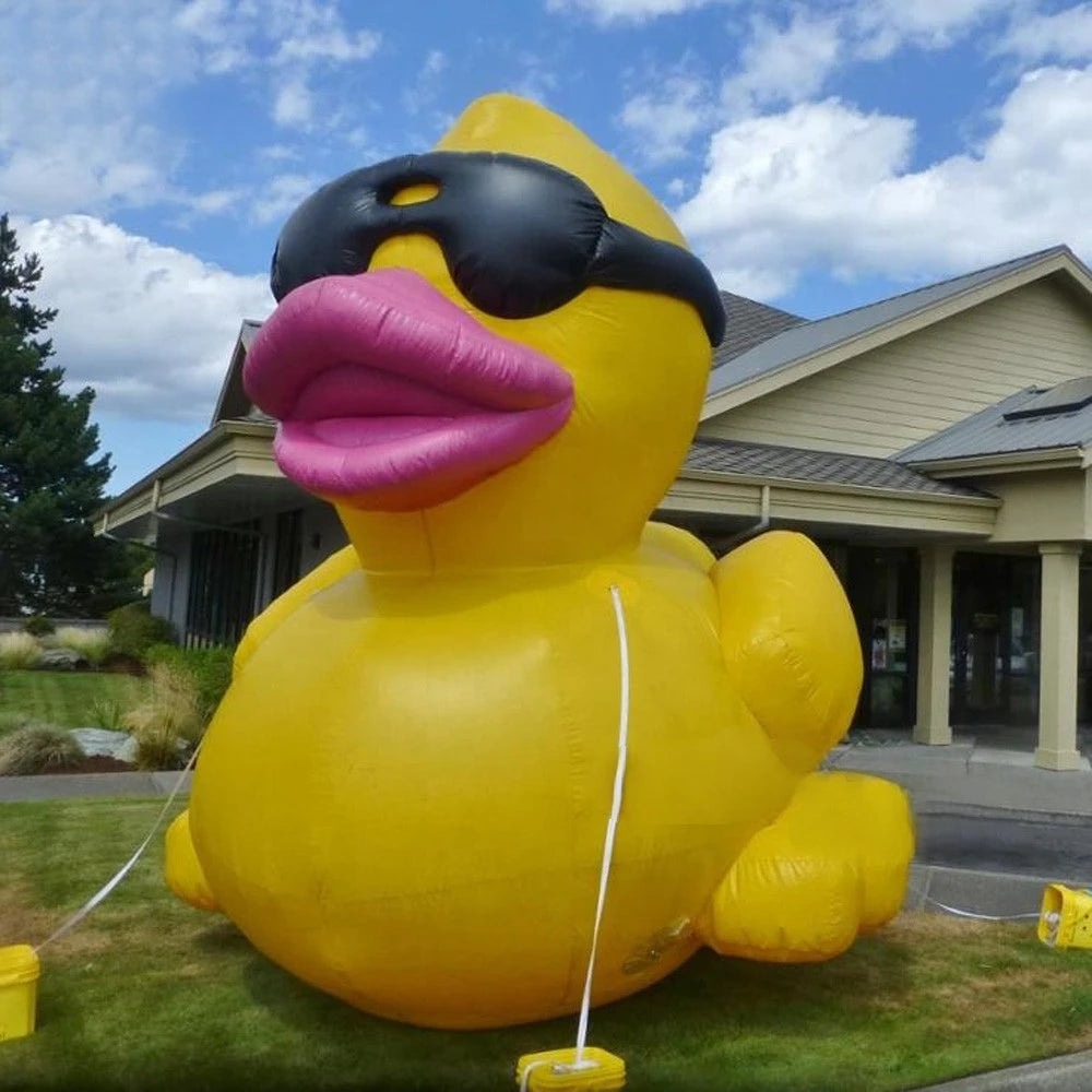 Promotion Decoration 2024 New Arrival 4m High Yellow Giant Inflatable Duck With Sunglasses Led And Blower Rubber Ducks For Beach