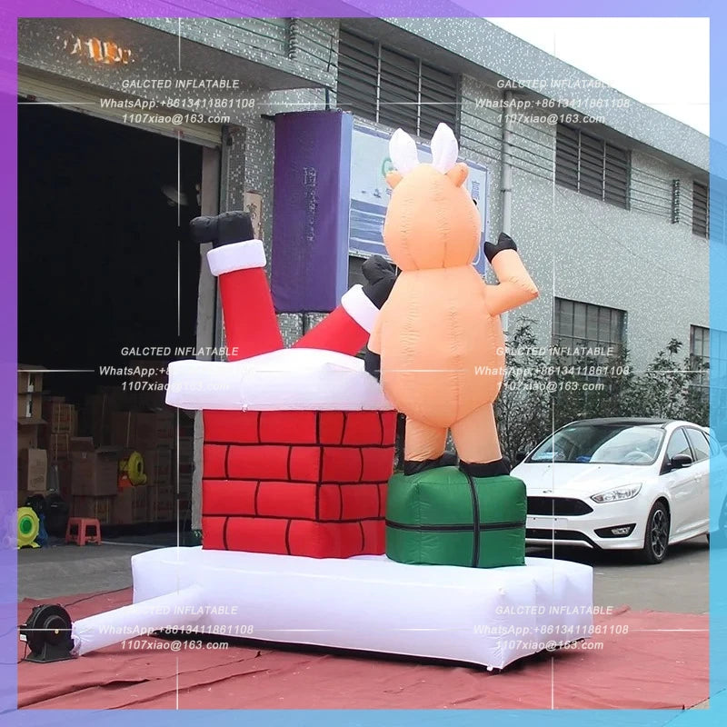 Inflatable Reindeer And Chimney Free Shipping 2x1x3 Meters  For Christmas Decoration -Toys