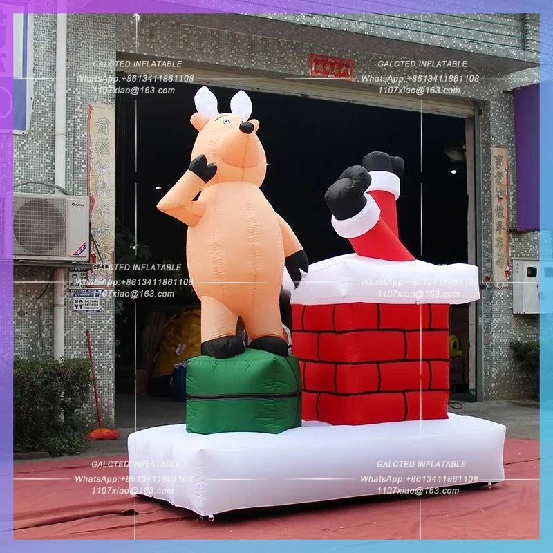 Inflatable Reindeer And Chimney Free Shipping 2x1x3 Meters  For Christmas Decoration -Toys