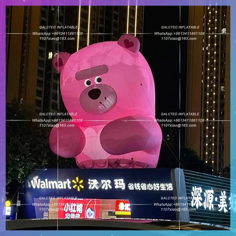 climbing the wall outside the facade Inflatable cute Pink Bear model of the mall wall scenic market romantic lighting props
