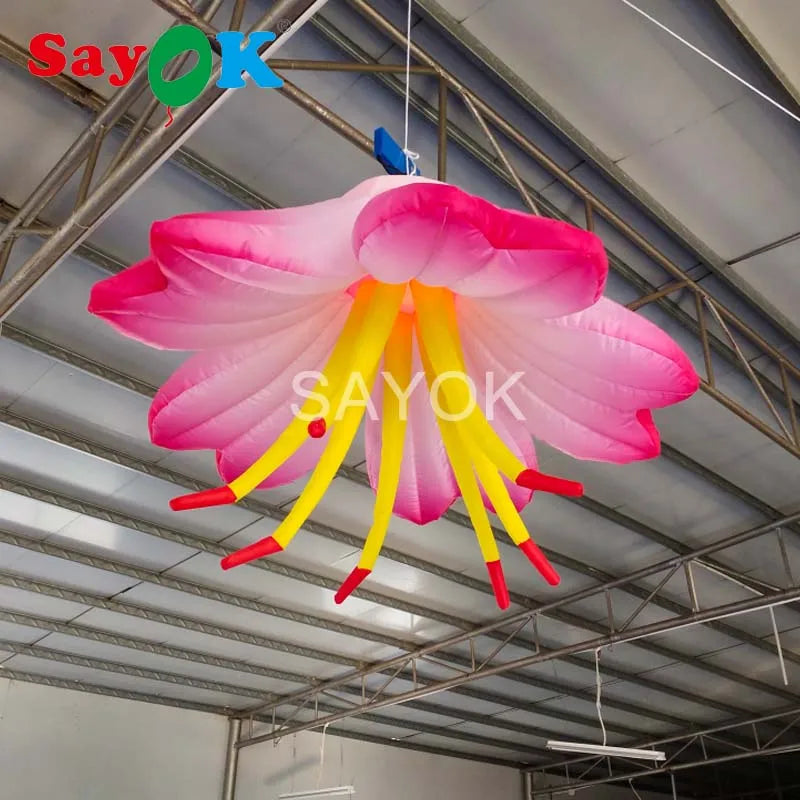 1m/3.28ft Inflatable Hanging Flower with Led Lights for Garden Party Hanging Decorations