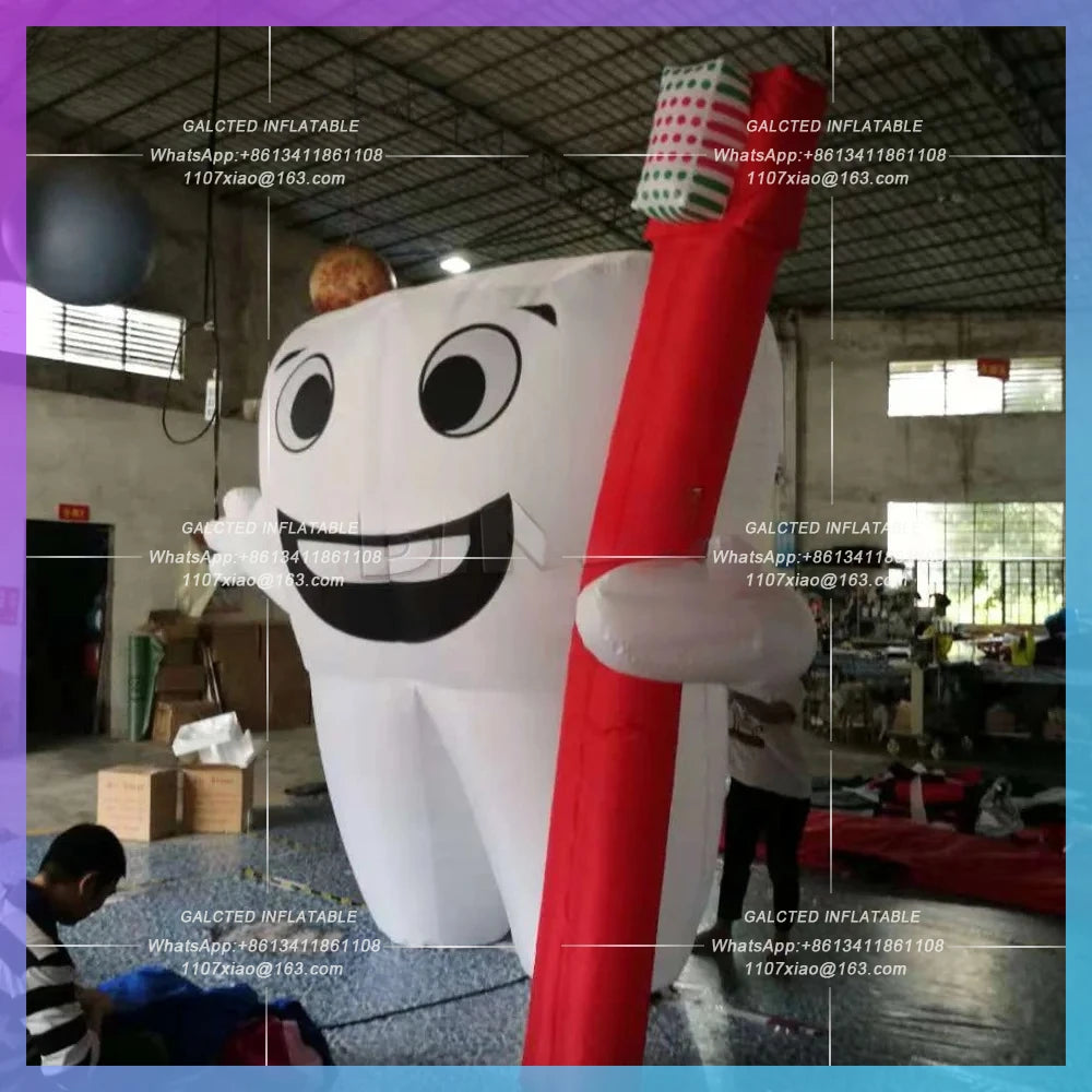 Inflatable Tooth Cartoon Model Dental Giant Inflatable Tooth Balloon With Blower And Toothbrush For Outdoor Advertising