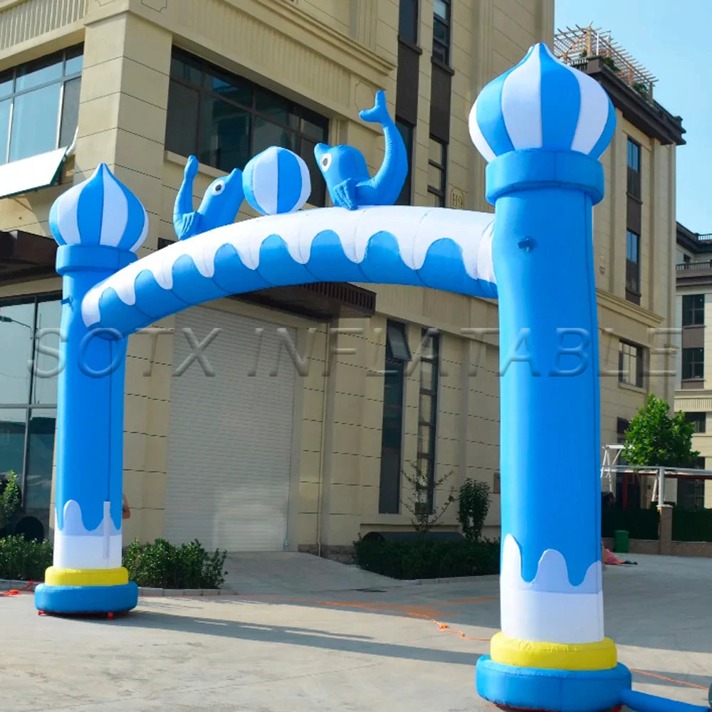 For Kids Party Lovely Design Blue Inflatable Dolphin Arch For Aquarium Theme Entrance Arch Air Door Gate