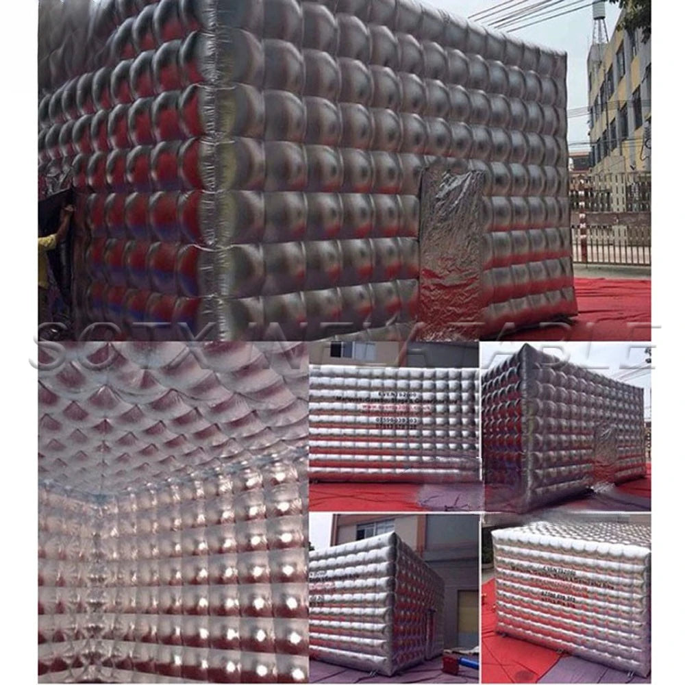 Booth For Outdoor 15x15 Silvery Nightclub Cubic Inflatable Cube Tent With Blower Party Club Event Kiosk