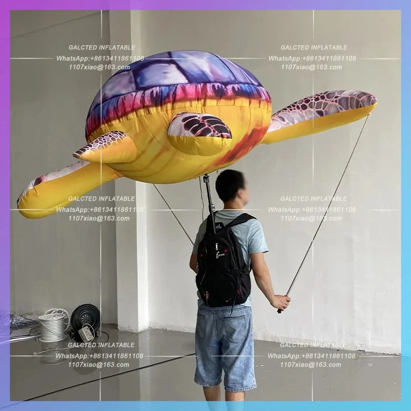 man carries the Money Receipt Fund Ocean The inflatable sea turtle model Park Bar boss walking patrol field interactive prop